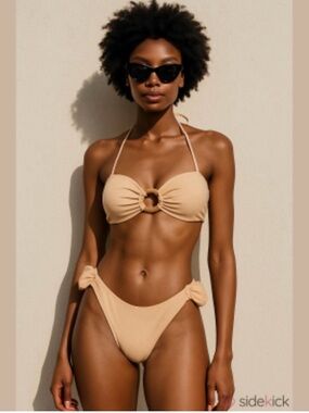 Reina Satin-Look Bikini Set in Champagne cream luxury bikini set designer